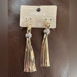 Chico’s Gold Tassel Dangle Earrings‎ W/ Rhinestone Accents